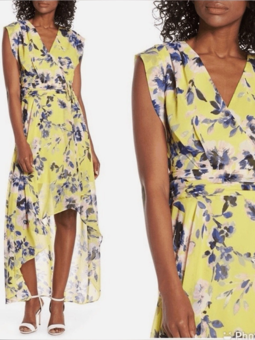 Eliza J Floral Print Chiffon High-Low Maxi Dress